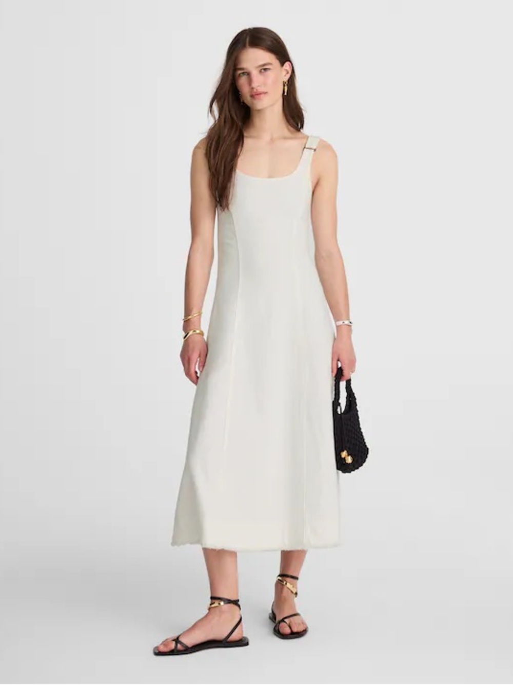 NWT Madewell Denim Scoopneck Midi Dress in Pure White Wash Size Small